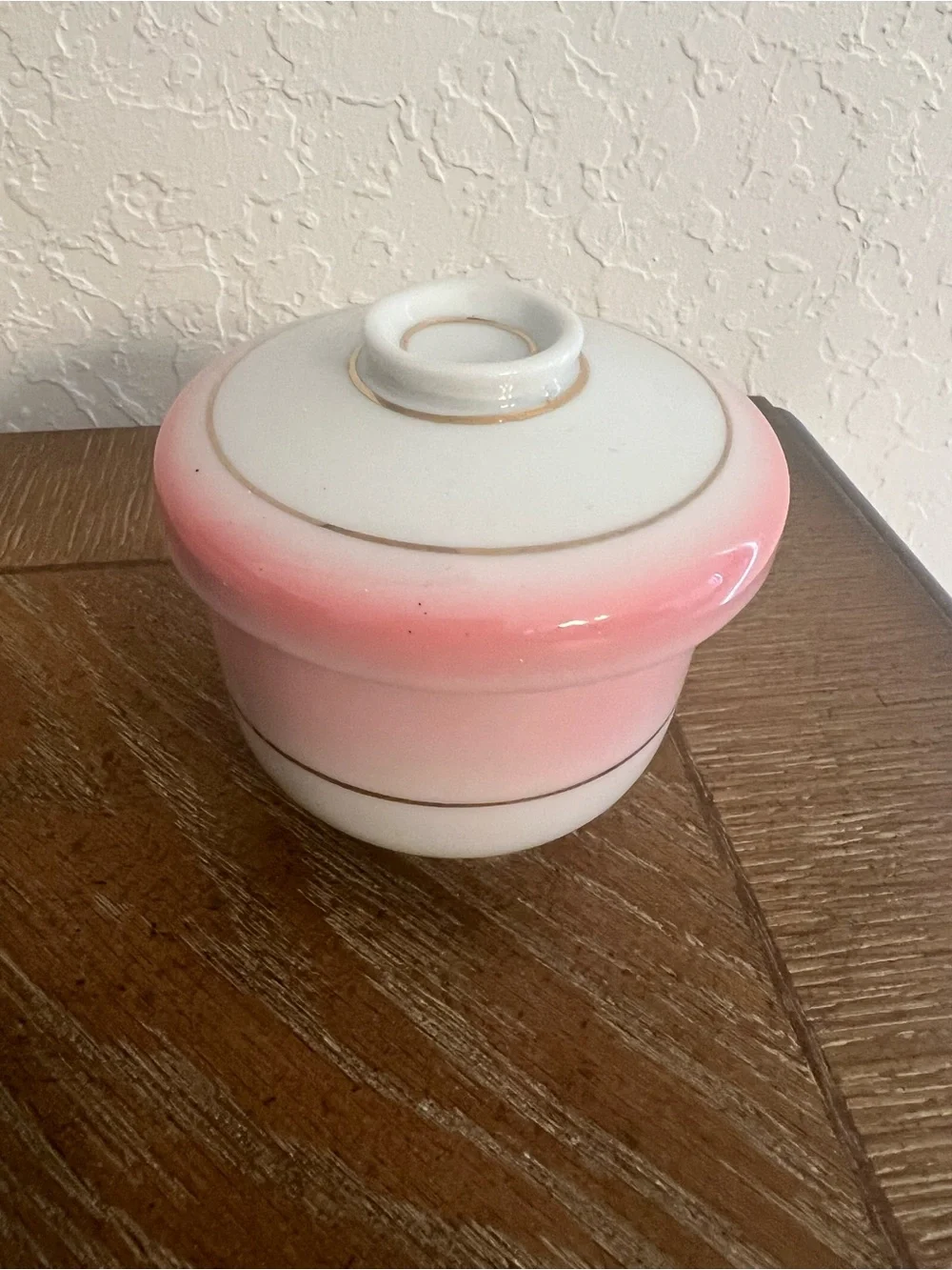 Dainty Pink and White Lidded Sugar Bowl with Gold Trim